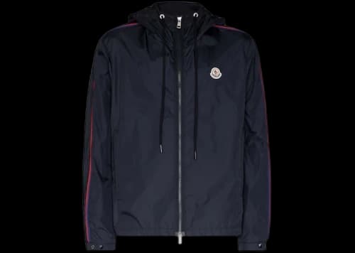 Moncler Hattab Logo-Patch Hooded Rain Jacket Navy Blue
