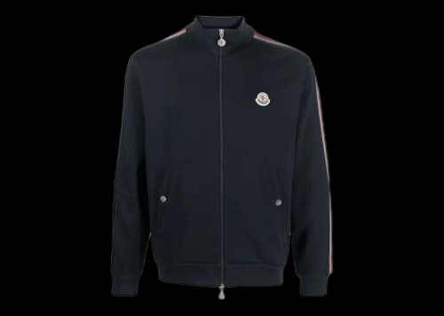 Moncler Stripe-Detail Zip-Up Sweatshirt Navy Blue