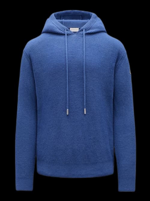 Moncler Wool and Cashmere Knit Hoodie Navy Blue