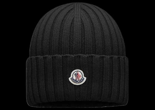 Moncler Ribbed Logo Knit Beanie Black