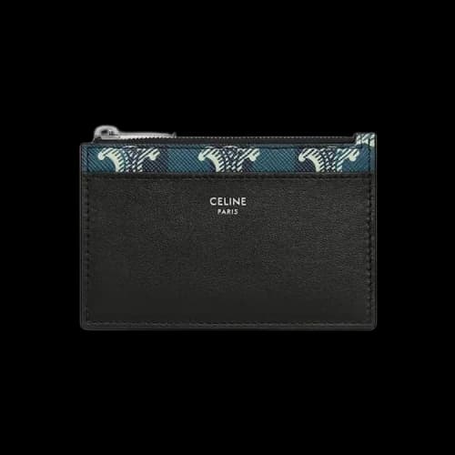 CELINE Zipped Card Holder In Striped Triomphe Canvas And Lambskin 'Black/Navy Blue'