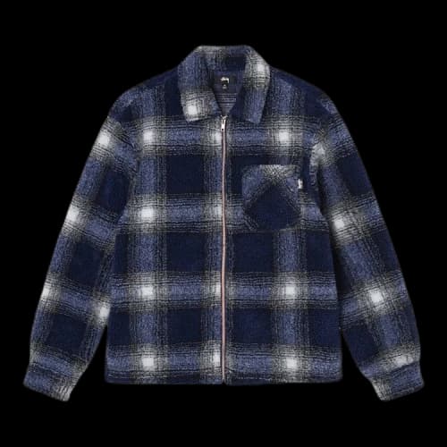 Stussy Shadoplaid Sherpa Zip Shirt 'Navy'