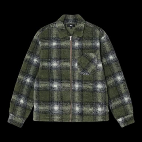 Stussy Shadow Plaid Sherpa Zip Shirt 'Olive'