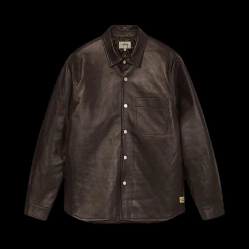 Stussy Boxy Leather Overshirt 'Espresso'