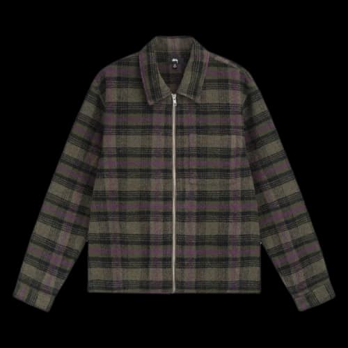 Stussy Reed Wool Plaid Zip Shirt 'Green'