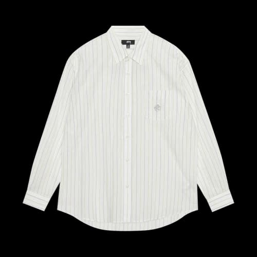 Stussy Classic Striped Cotton Linen Shirt White
