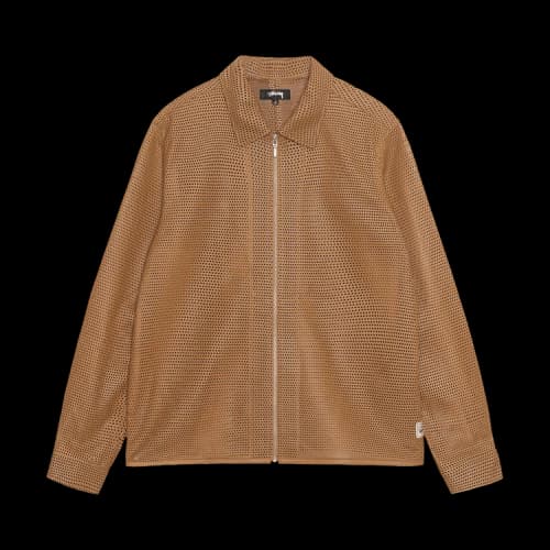 Stussy Perforated Leather Zip Shirt 'Camel'