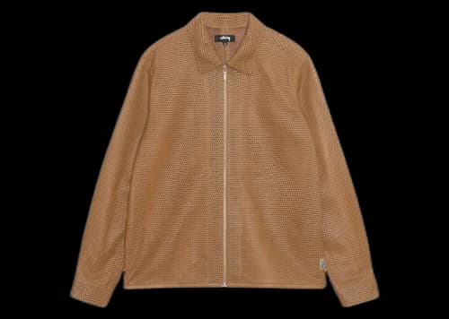 Stussy Perforated Leather Zip Shirt Camel