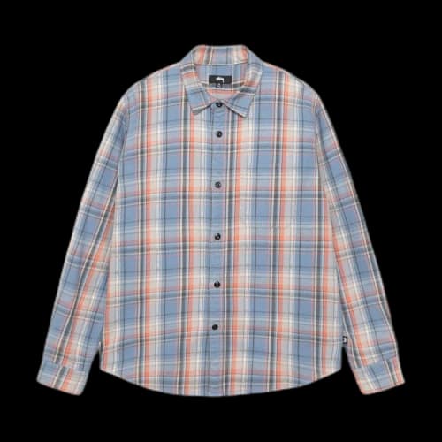 Stussy Dan Washed Cotton Plaid Shirt Blue