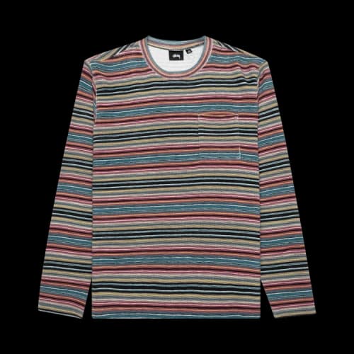 Stussy Printed Multi-Stripe Long-Sleeve Crew 'Khaki'