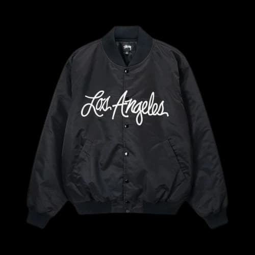 Stussy LA Chapter Satin Varsity Jacket Black