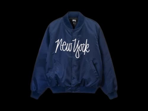Stussy NY Chapter Satin Varsity Jacket Navy