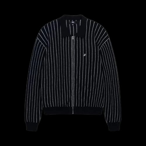 Stussy Light Weight Long-Sleeve Zip Polo 'Black Stripe'