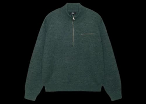 Stussy Half Zip Mock Neck Sweater Dark Green