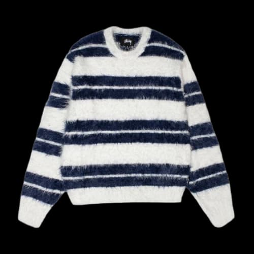 Stussy Hairy Stripe Crew Sweater 'Ivory/Navy'