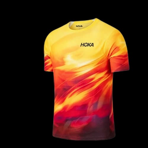HOKA ONE ONE Quick Dry T Shirts Unisex Citrus Orange Crew Neck Moderate