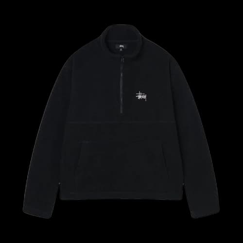Stussy Half Zip Mock Neck Fleece-Lined Pullover Black