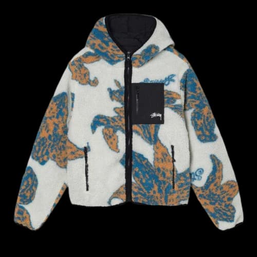 Stussy Floral Sherpa Hooded Jacket Bone