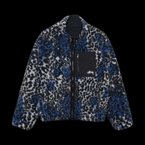 Stussy Sherpa Reversible Jacket 'Blue Leopard'