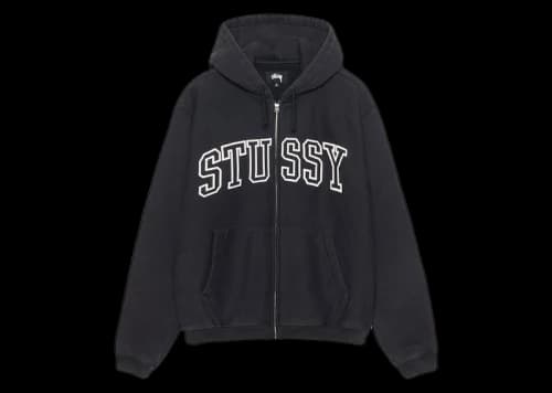 Stussy Outline Zip Hoodie Washed Black