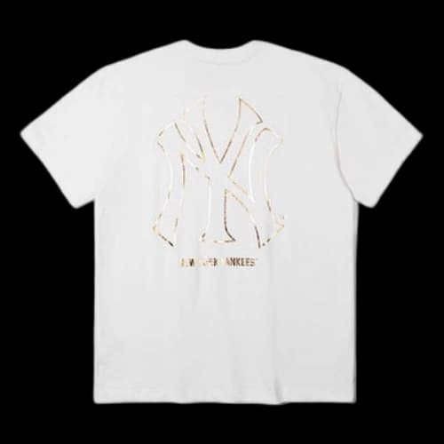 New Era MLB Series Embroidered Bronzing Logo Round Neck Short Sleeve Unisex White