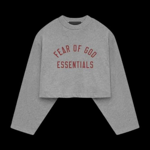 Fear of God Essentials Womens Tri-Blend Cropped Longsleeve Shirt Dark Heather
