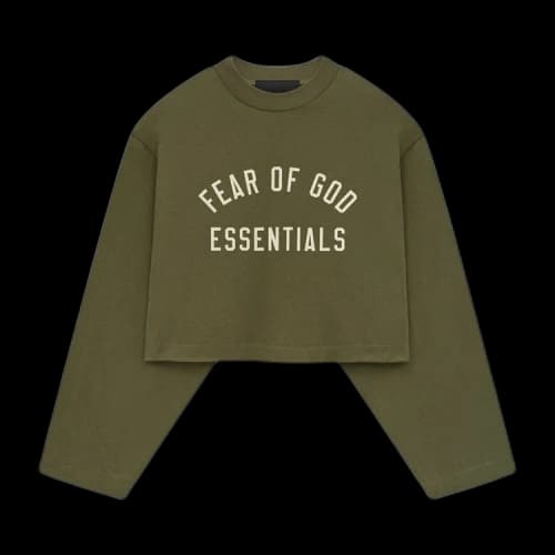 Fear of God Essentials Womens Tri-Blend Cropped Longsleeve Shirt Military