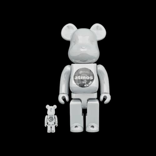 Bearbrick BE@RBRICK x atmos 100% & 400% Set 'White Chrome'