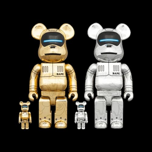 Bearbrick BE@RBRICK x BAPE x Hajime Sorayama Baby Milo 100% & 400% (Set of 4) 'Gold/Silver'