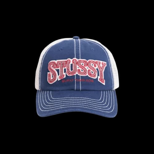 Stussy Mid-Depth Burly Threads Trucker Cap Navy