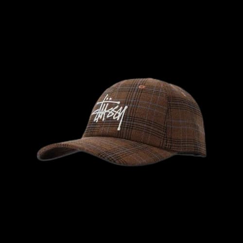 Stussy Big Logo Glen Plaid Low Pro Cap Brown