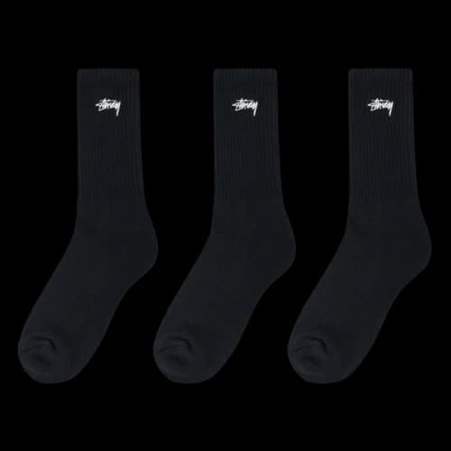 Stussy Crew Socks (3 Pack) Black