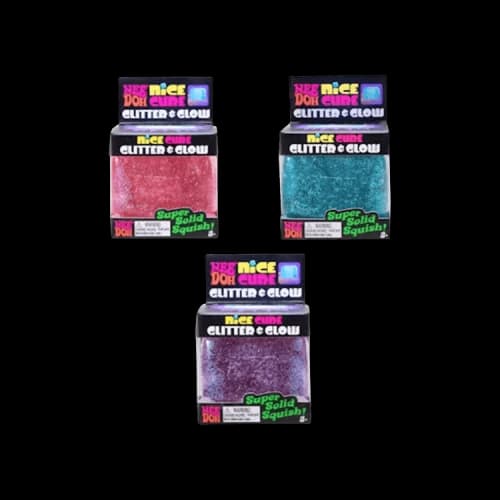 NeeDoh Nice Cube Glitter And Glow Squishy Fidget Toy Set Of 3 'Pink/ Purple/ Blue'
