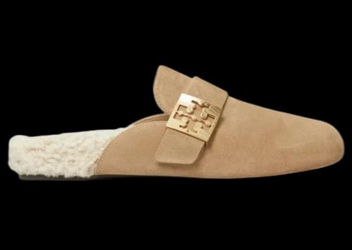 Tory Burch Mellow Shearling Mule Noisette Taupe Gold (Women's)