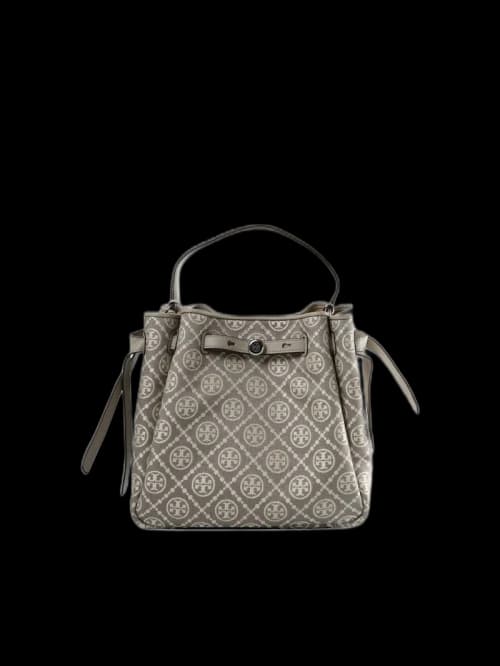 Tory Burch Romy T Monogram Bucket Bag Gray