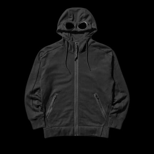 C.P. Company Diagonal Raised Fleece Goggle Zipped Hooded Sweatshirt 'Black'