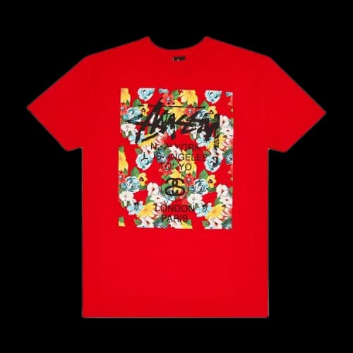 Stussy World Tour Flower Block Tee 'Brite Red'