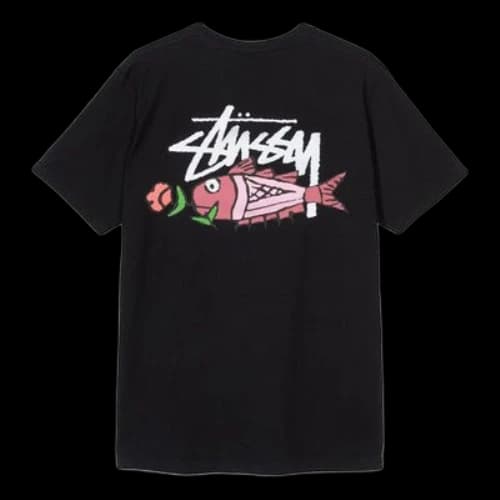 Stussy Carp Stock Tee Back Printing Short Sleeve Unisex Black