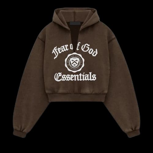 Fear of God Essentials Women's Heavy Fleece Cropped V-Neck Hoodie Brown