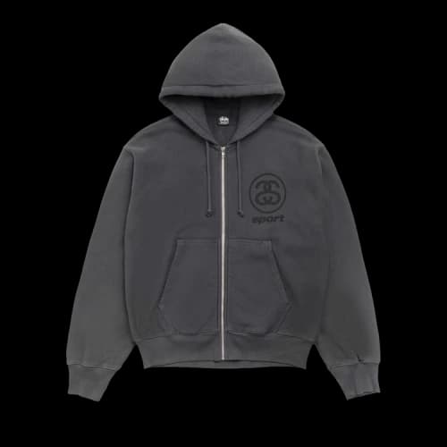 Stussy Link Sport Zip Hoodie Garment Dyed 'Faded Black'
