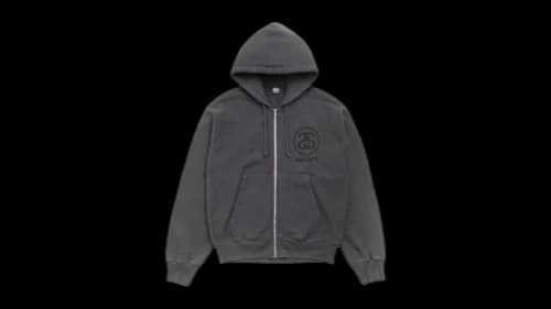 Stussy Link Sport Zip Garment Dyed Hoodie Faded Black