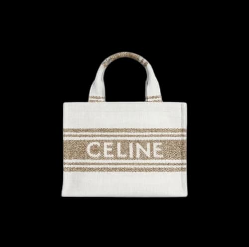 Celine Small Cabas Striped Textile with Celine Jacquard Tote Tobacco/Tan