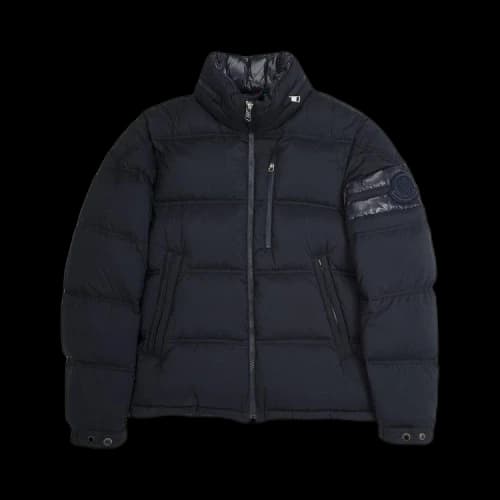 Moncler Delaume Full Zip Puffer Jacket With Stripe On Arm 'Navy/White'
