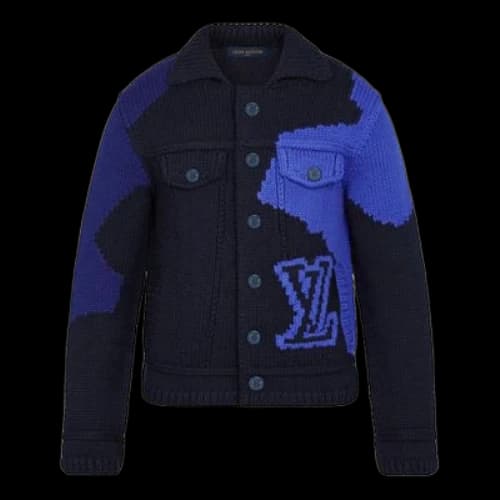 LOUIS VUITTON LV Fleece Inlaid Button Jacket For Men Black Blue