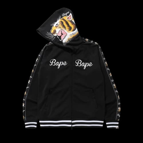 BAPE Tiger Jersey Full Zip Hoodie 'Black'