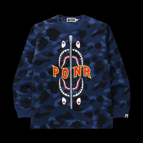 BAPE Color Camo Shark Long-Sleeve Tee 'Navy'