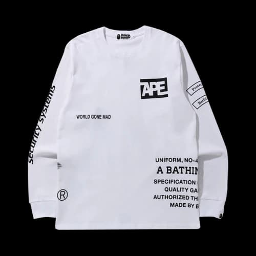 BAPE Security Multi Print Long-Sleeve Tee 'White'