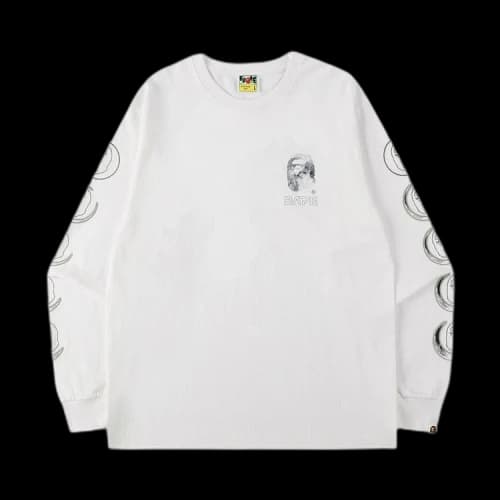 BAPE Ape Head Moon Long-Sleeve Tee 'White'