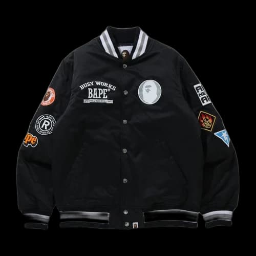 BAPE Archive Patch Puffer Nylon Varsity Jacket 'Black'