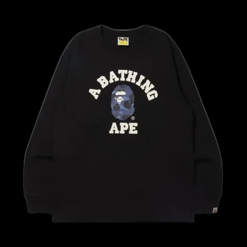 BAPE Color Camo College Long-Sleeve Tee 'Black/Navy'